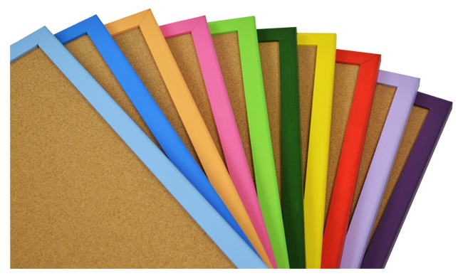 Coloured wood framed cork boards - Experts in cork products!